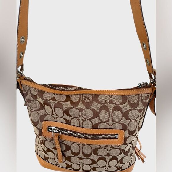 Coach Signature Leather Slim Crossbody Shoulder Bag Vintage M04K 9362 Khaki - Picture 6 of 16